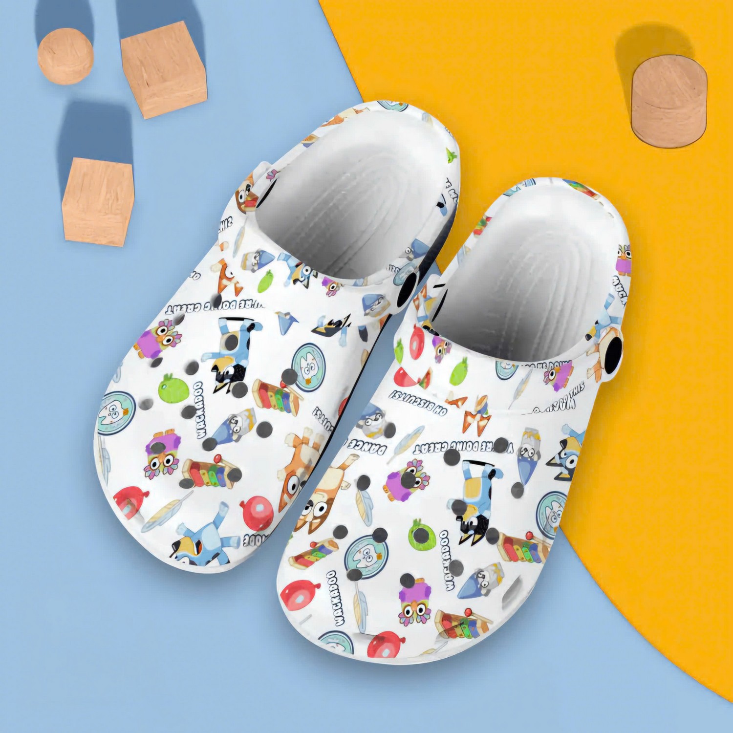 Bluey And Bingo Dance Mod Wakadoo White Crocs Clogs For Men Women and Kids