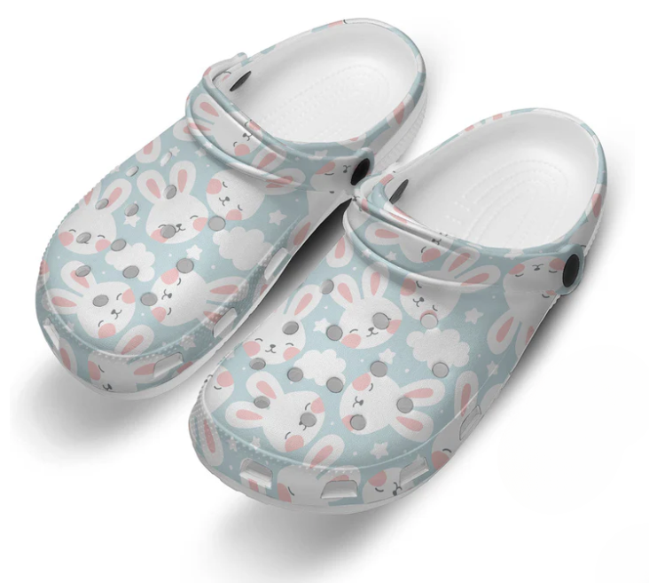 Lovely Bunny Pattern Slippers Easter Blue Crocs Clogs For Men Women and Kids