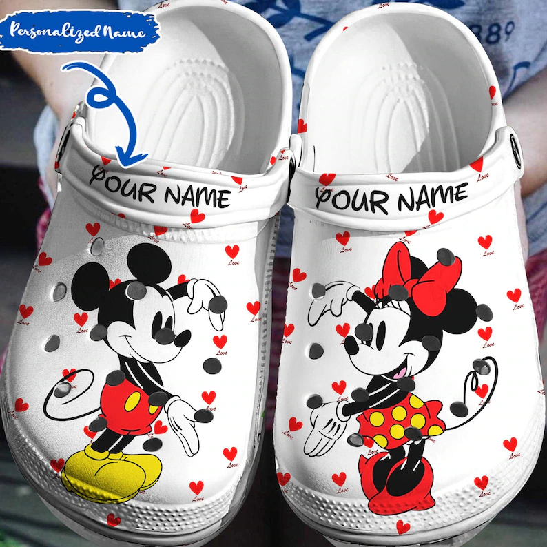 Comfortable Couple Minnie Mickey Making Heart Shape Slippers Sandals Crocs Clogs For Men Women and Kids