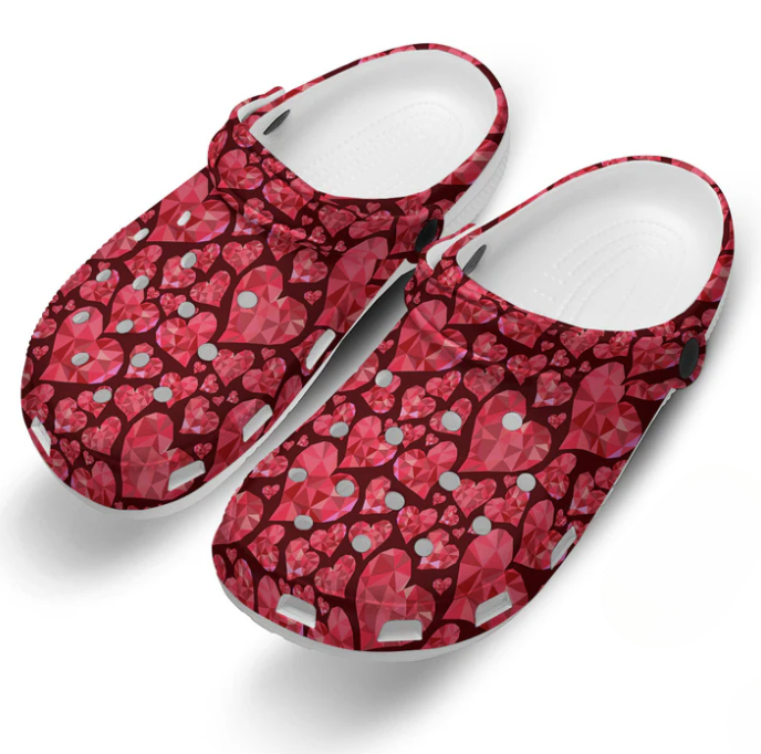 Beautiful Red Crystal Hearts Slippers Valentines Day s Crocs Clogs For Men Women and Kids