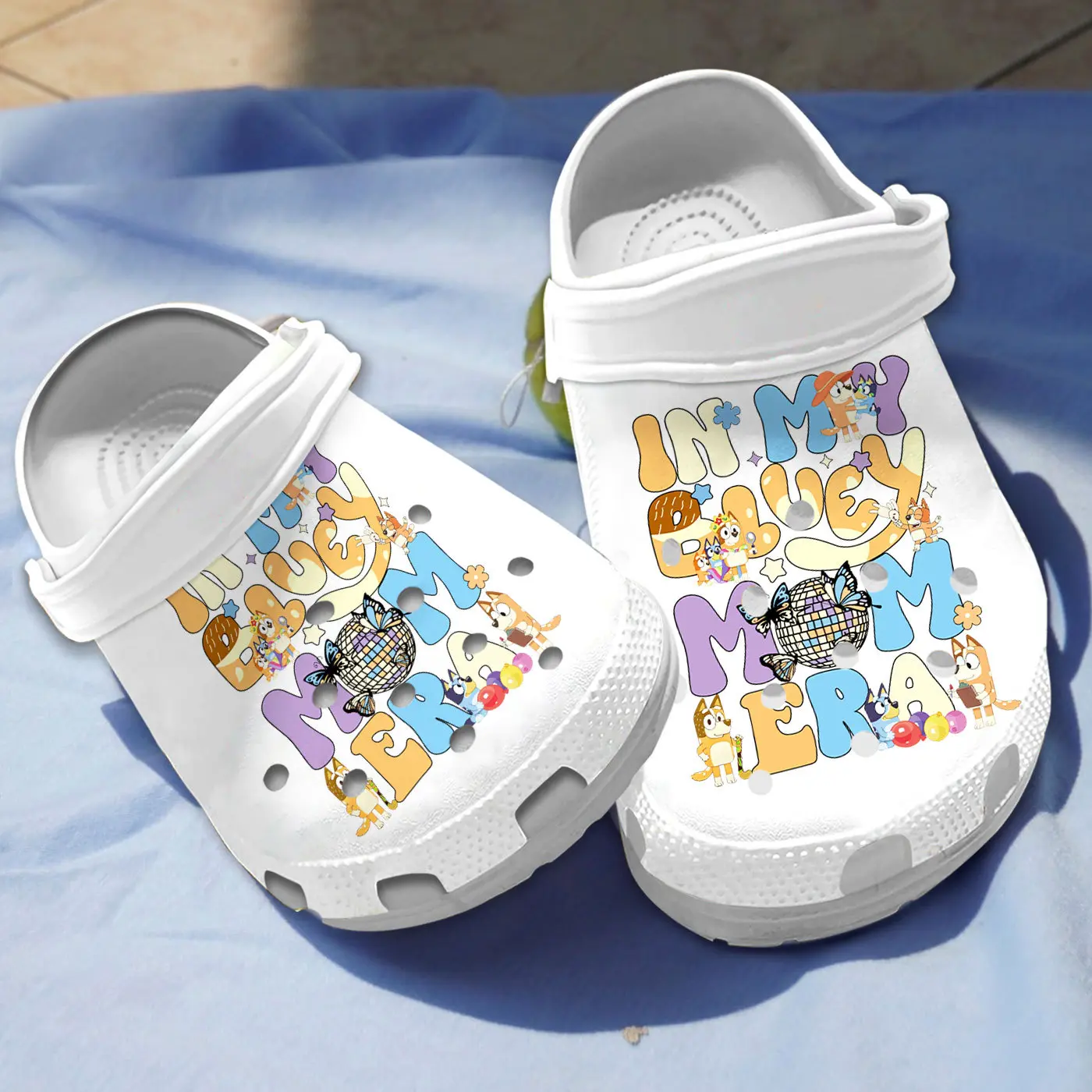Comfortable In My Bluey Mom Era White Crocs Clogs For Men Women and Kids