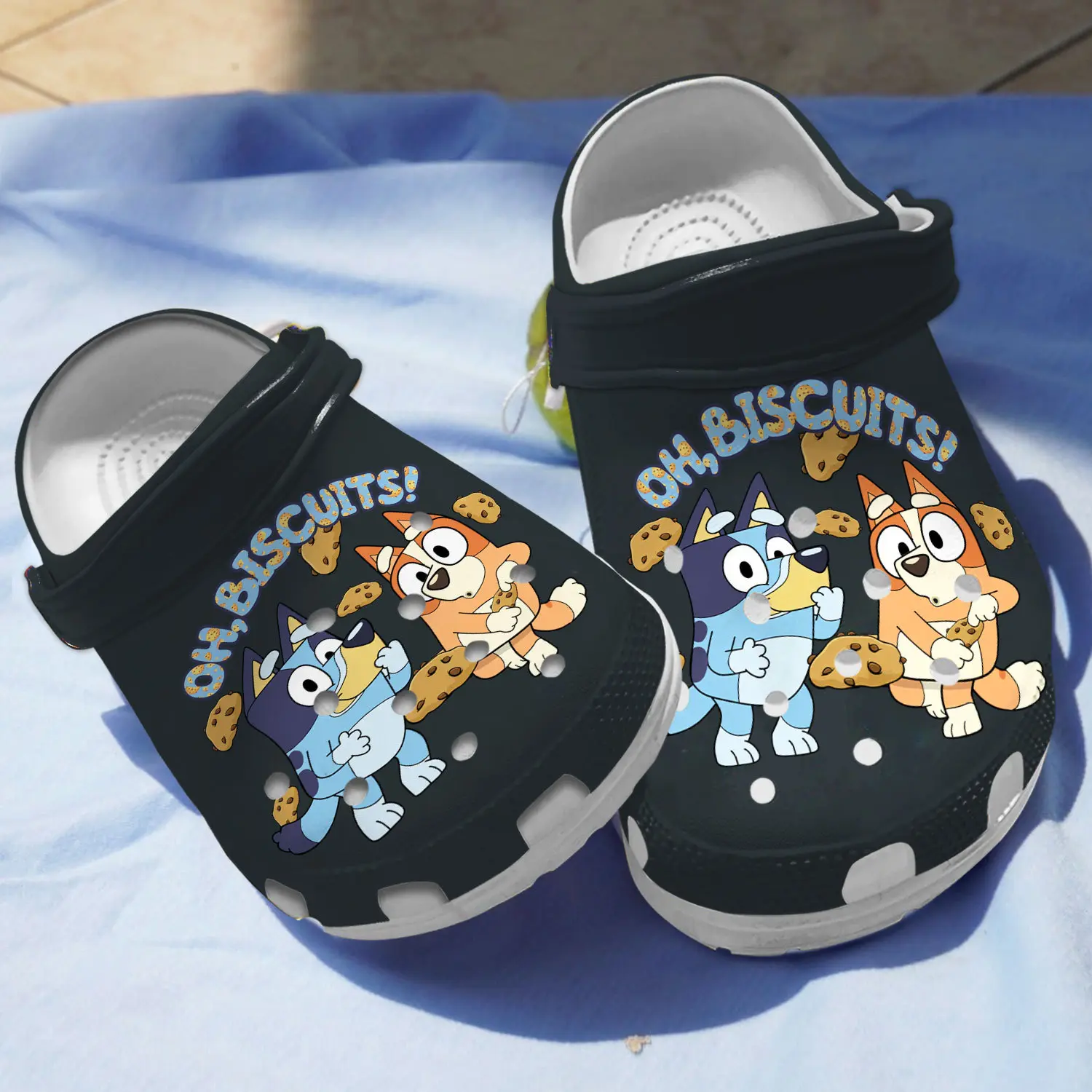 Water-proof Bluey Oh Biscuits Black Crocs Clogs For Men Women and Kids