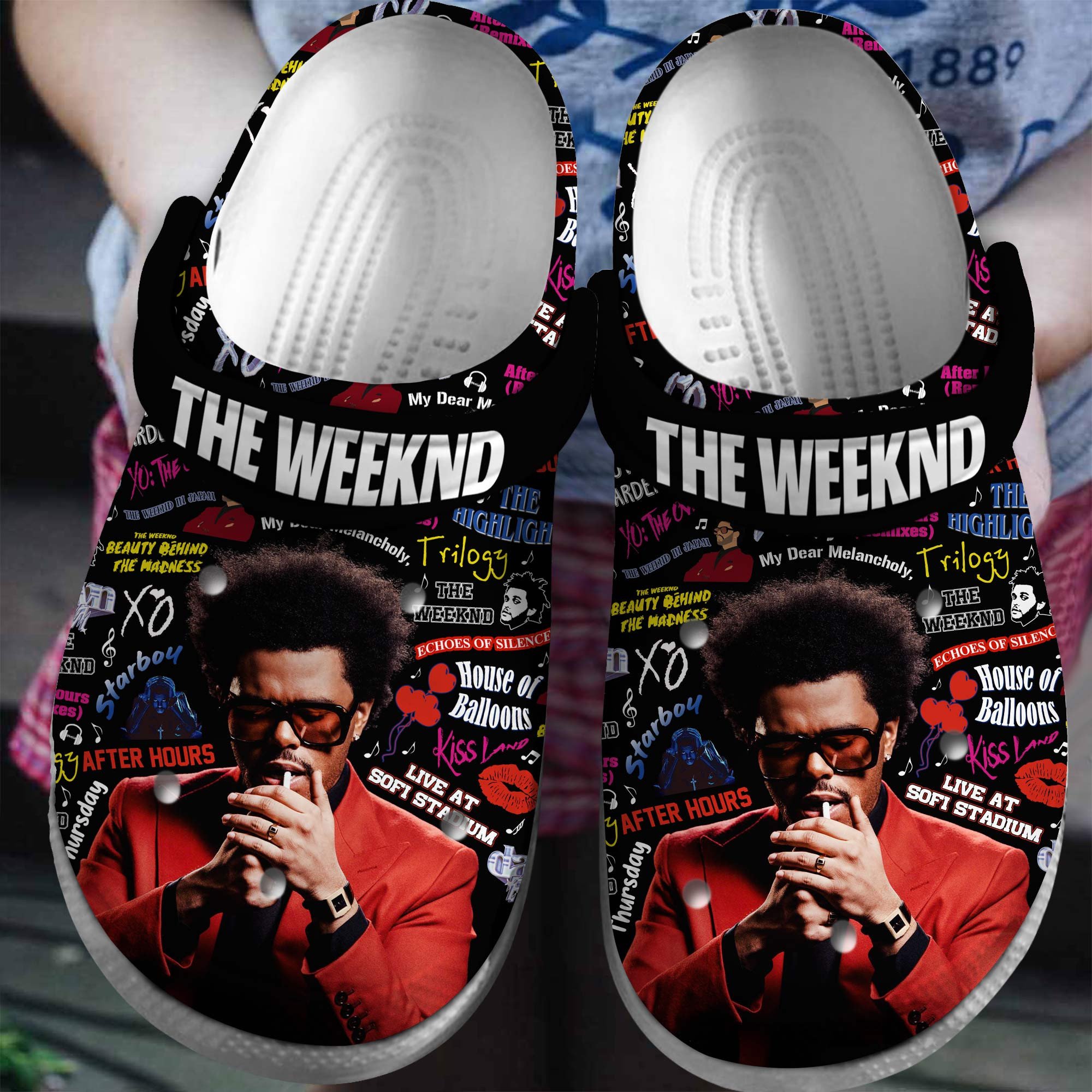 Fashionable Black Slippers The Weeknd Music Crocs Clogs For Men Women and Kids