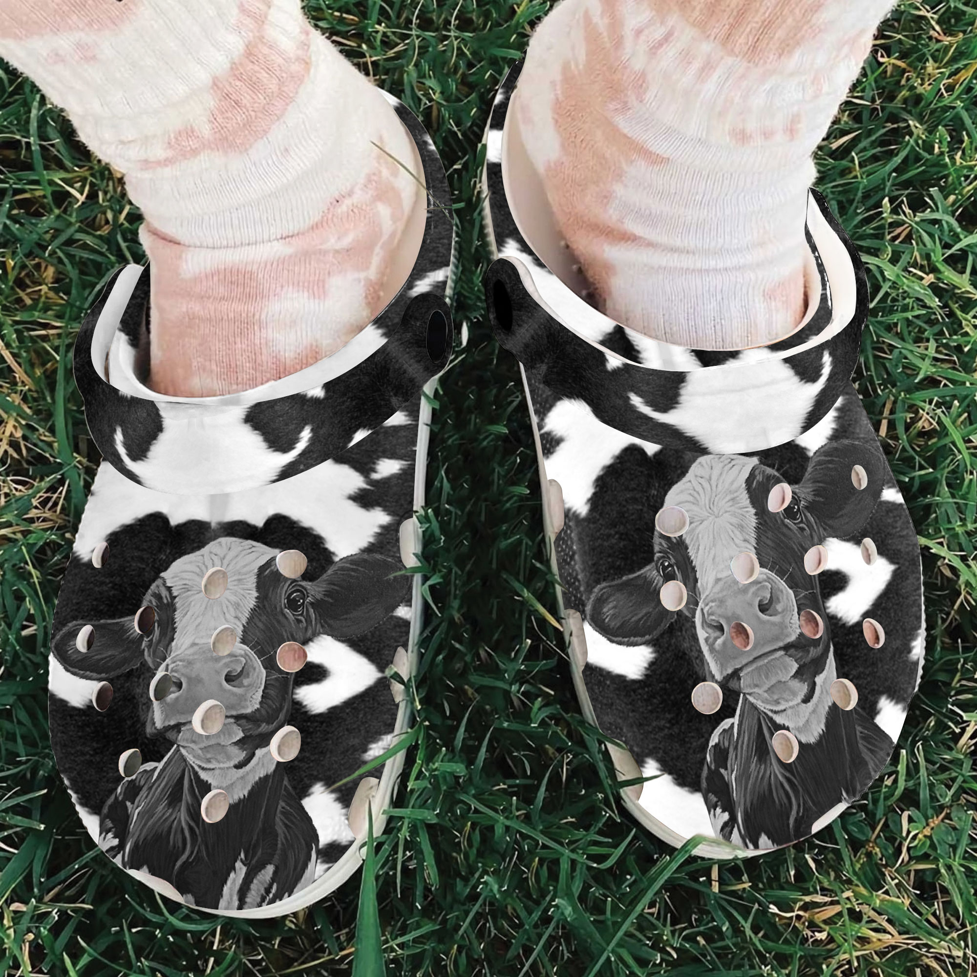 Love Dairy Cow Cowhide Pattern Slippers Crocs Clogs For Men Women and Kids