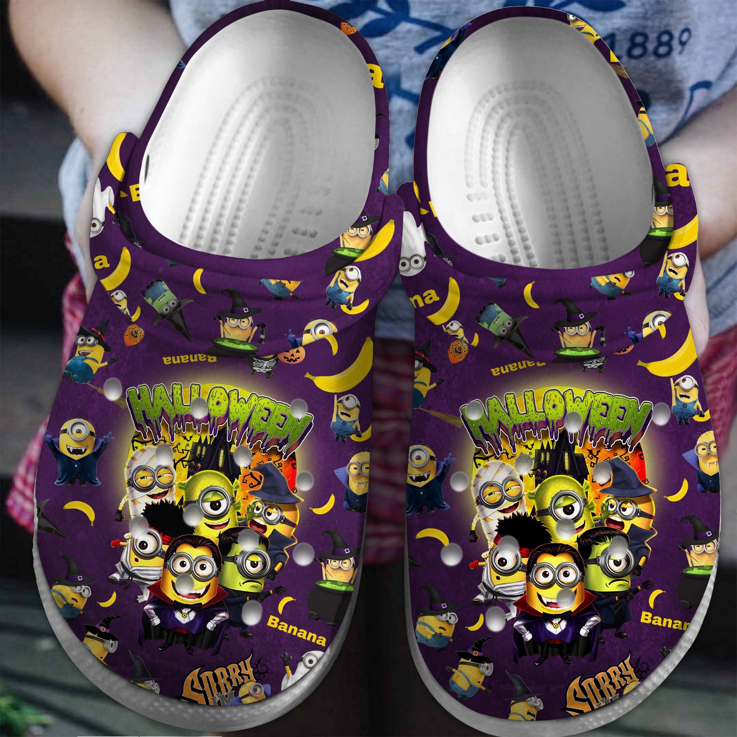 Funny Halloween With Minion Love Banana Purple Crocs Clogs For Men Women and Kids