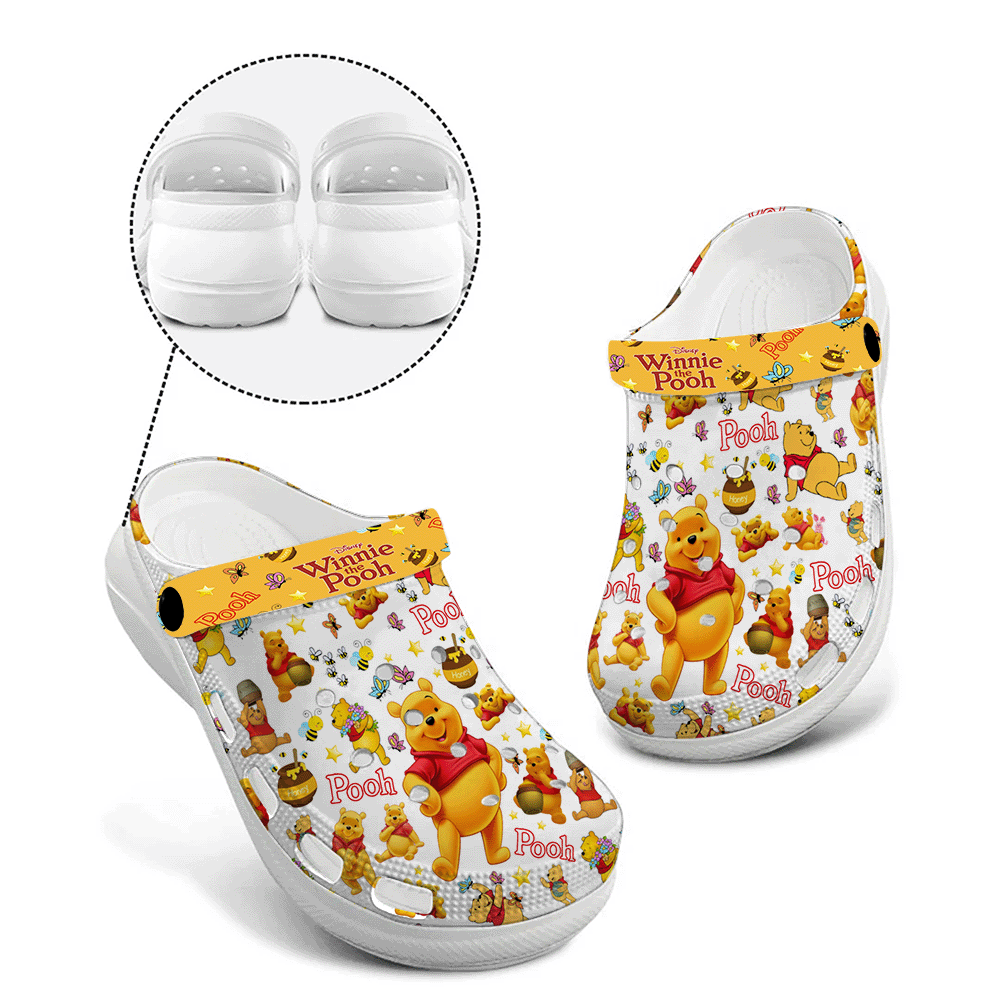 Lightweight Winnie The Pooh White Crocs Clogs For Men Women and Kids