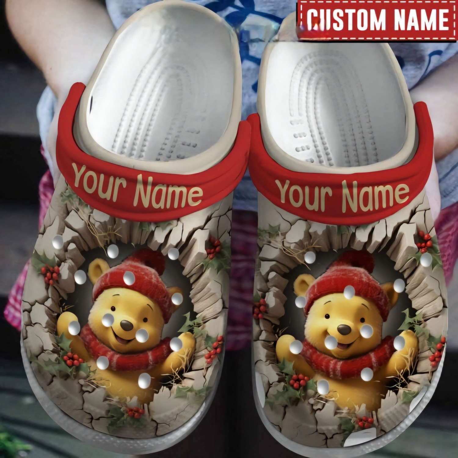 Custom Name Winnie The Pooh Piglet Cracked Ground Texture Crocs Clogs For Men Women and Kids 76