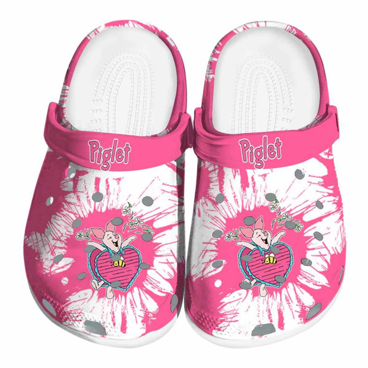 Custom Name Winnie The Pooh Piglet Splatter Grafics Pink Crocs Clogs For Men Women and Kids
