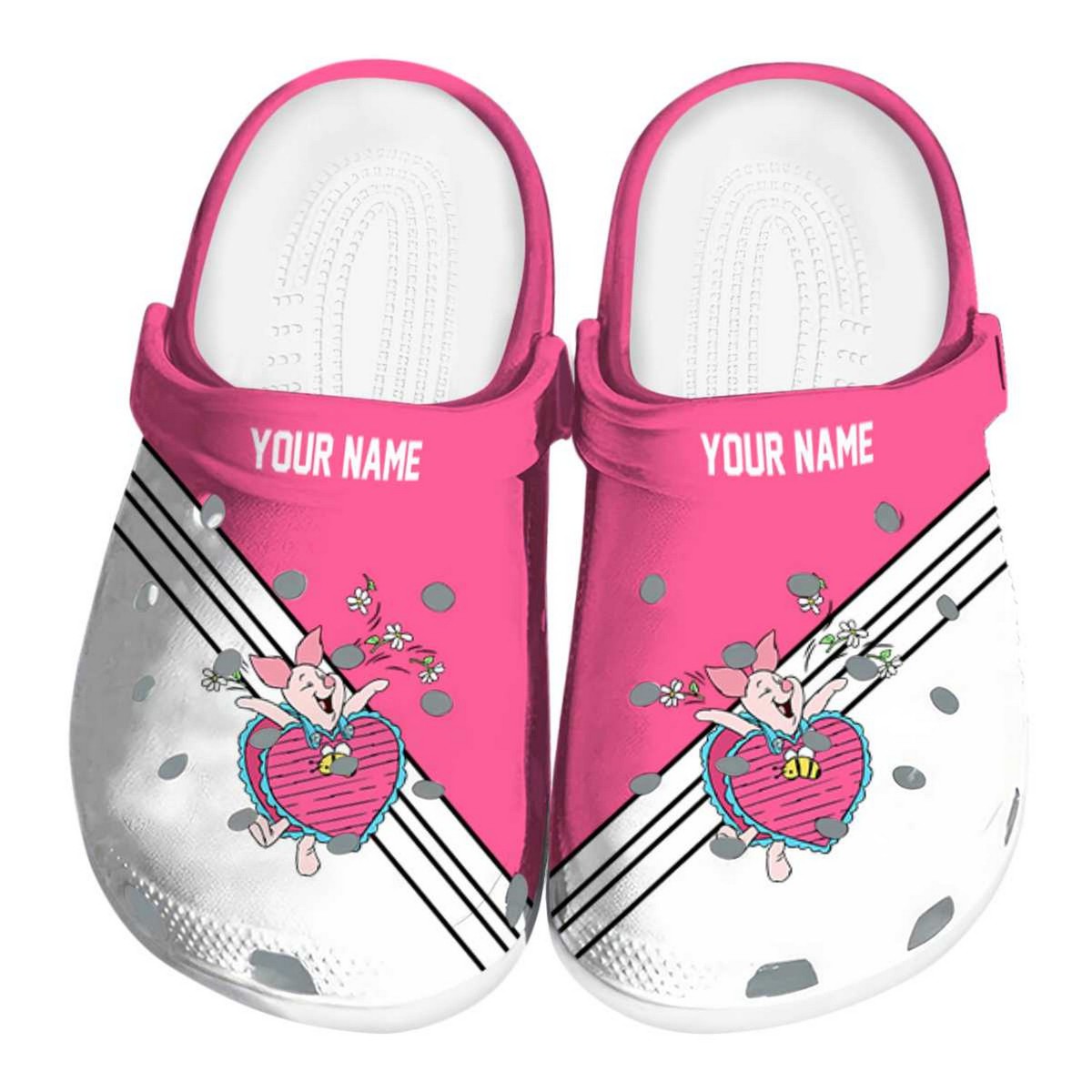Custom Name Winnie The Pooh Piglet Striped Accents Crocs Clogs For Men Women and Kids