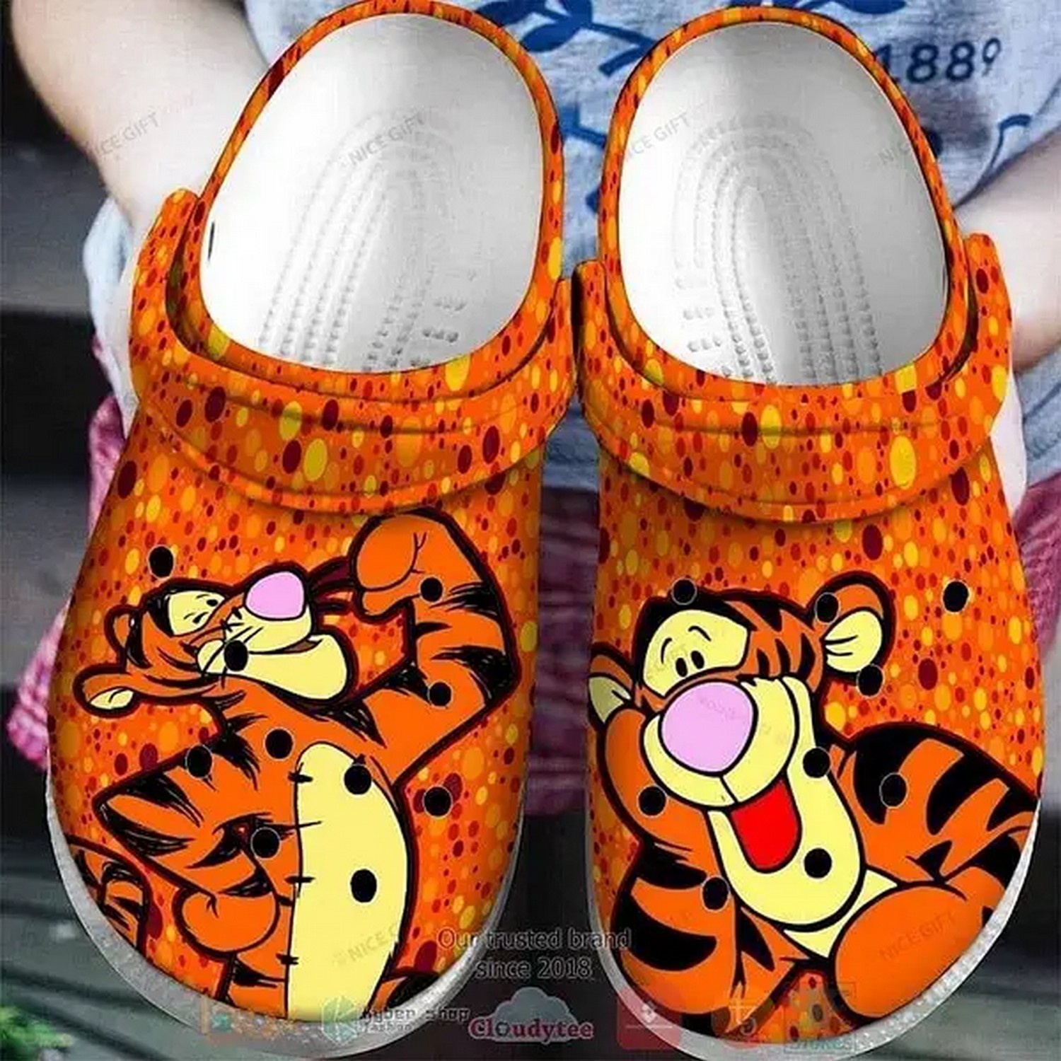 Cute Tigger Winnie The Pooh Orange With Polka Dots Crocs Clogs For Men Women and Kids