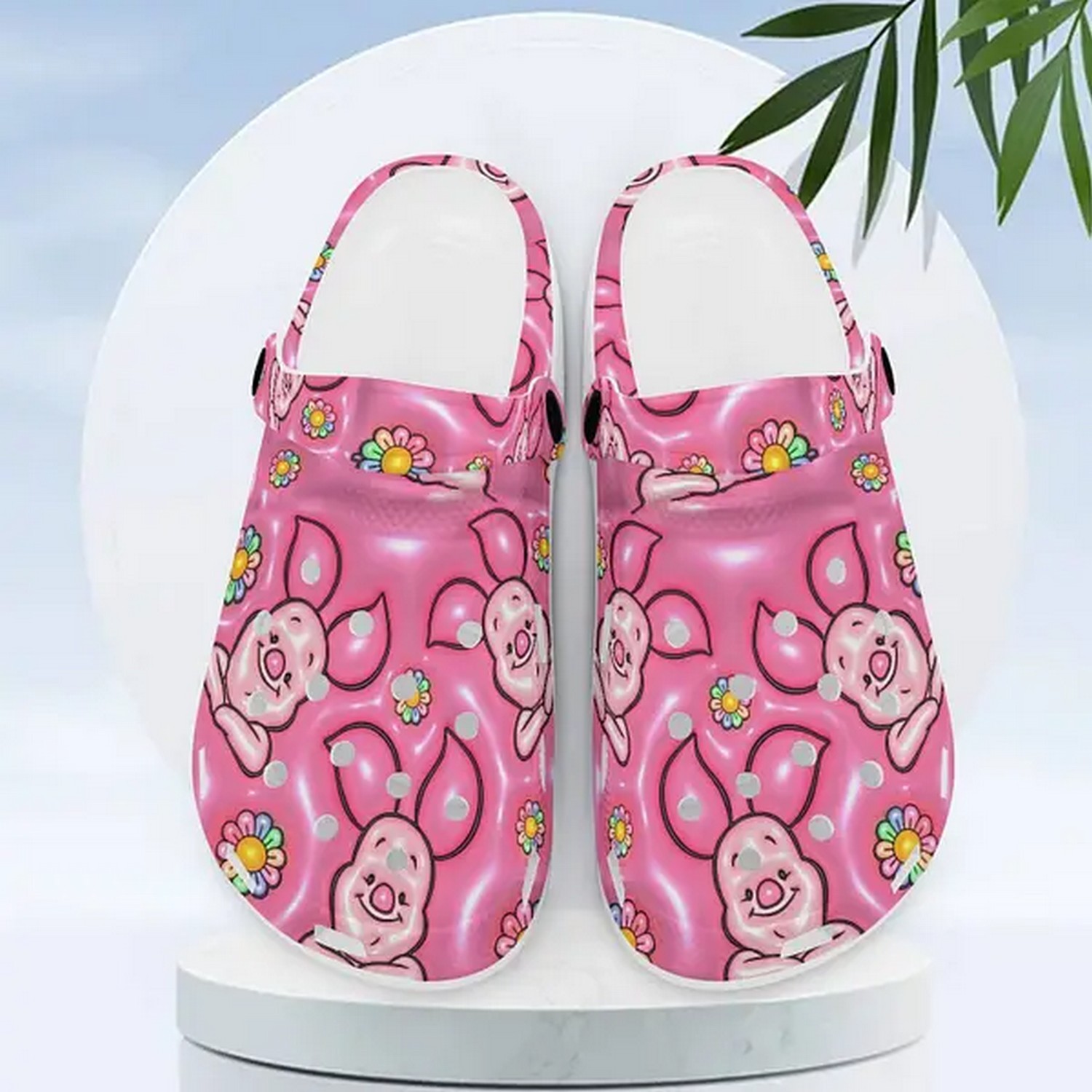 Cute Piglet Winnie The Pooh Pink With Flower Crocs Clogs For Men Women and Kids