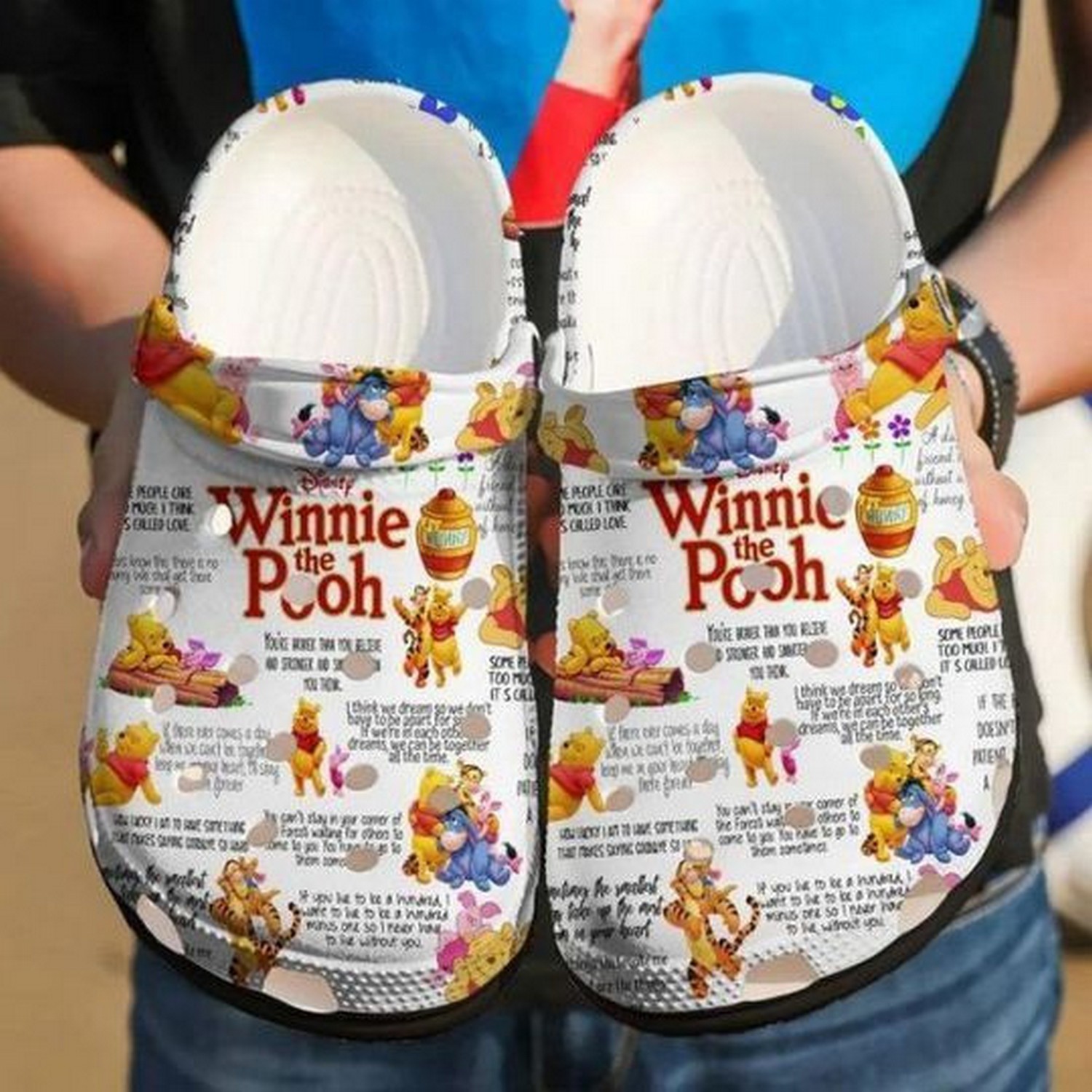 Adorable Winnie The Pooh And Friends White Crocs Clogs For Men Women and Kids