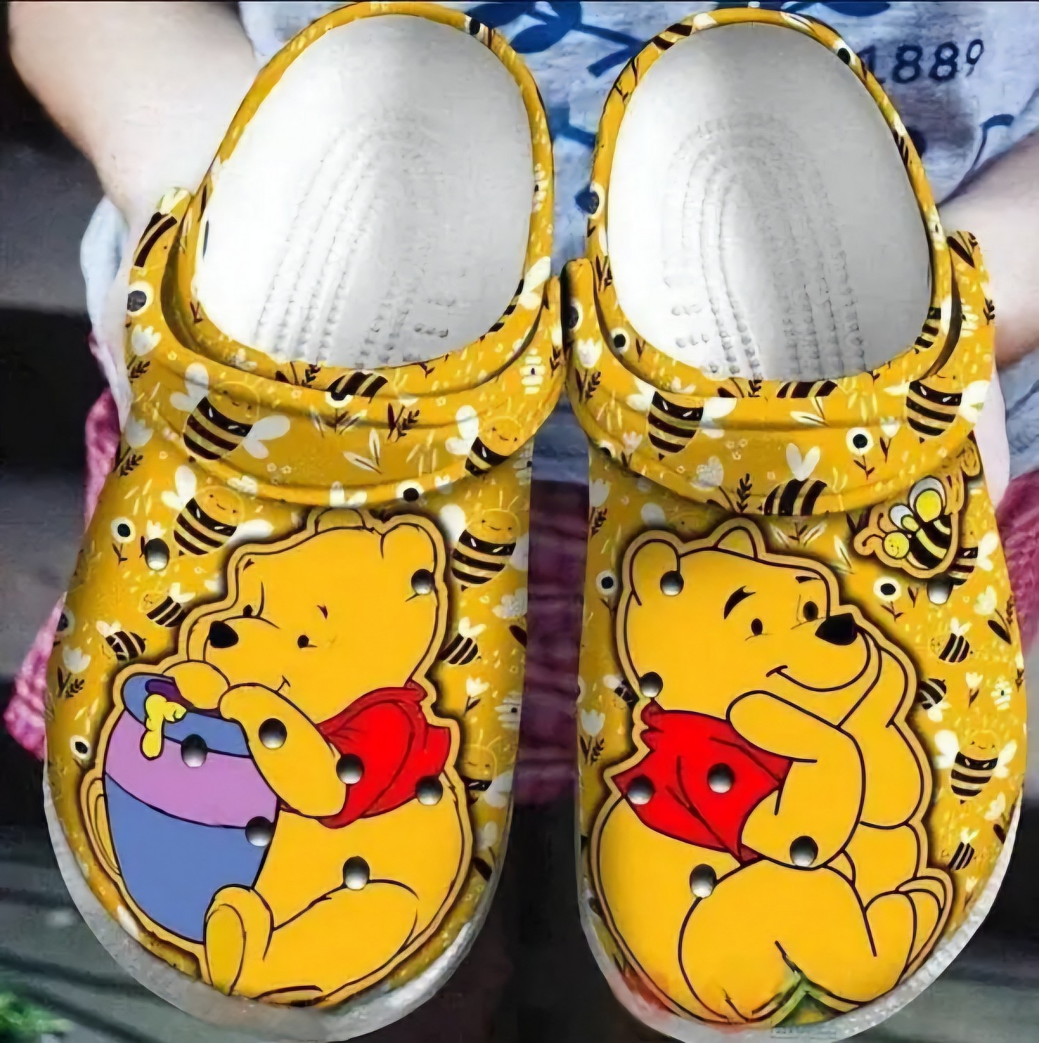 Winnie The Pooh And Cute Bee Honey Orange Blue Crocs Clogs For Men Women and Kids