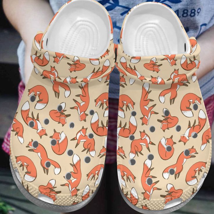 3d Printed Fox Slippers Beige, 3d Printed Fox Crocs Clogs For Men Women and Kids