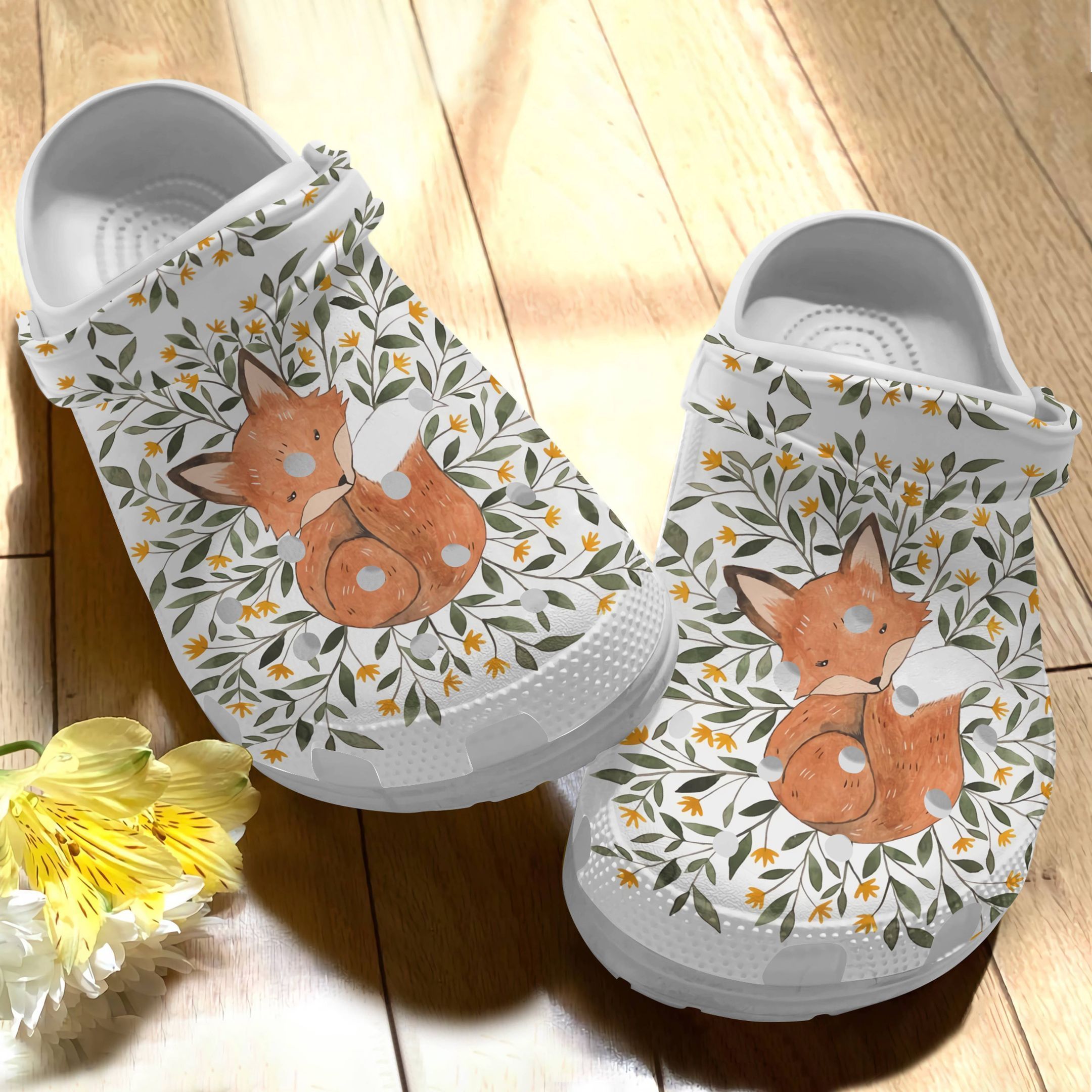 Water-Resistant Fox Slippers White Crocs Clogs For Men Women and Kids