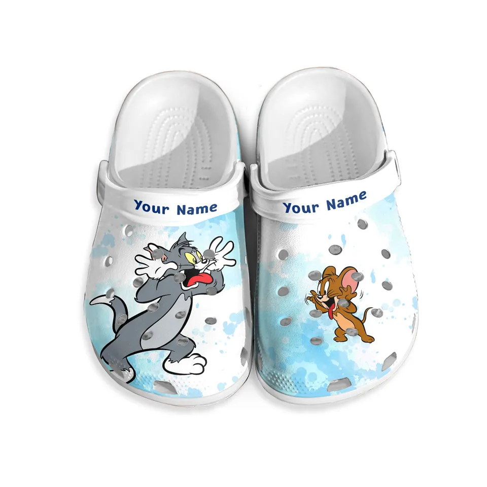 Personalized Tom And Jerry Cartoon White Classic s, Tom And Jerry Crocs Clogs For Men Women and Kids