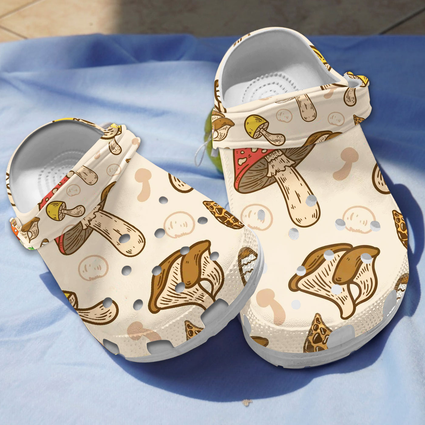 Water-Resistant Mushroom Slippers Beige Crocs Clogs For Men Women and Kids