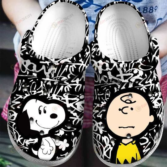 Fuzzy And Lightweight Snoopy And Charlie Brown Black s Crocs Clogs For Men Women and Kids