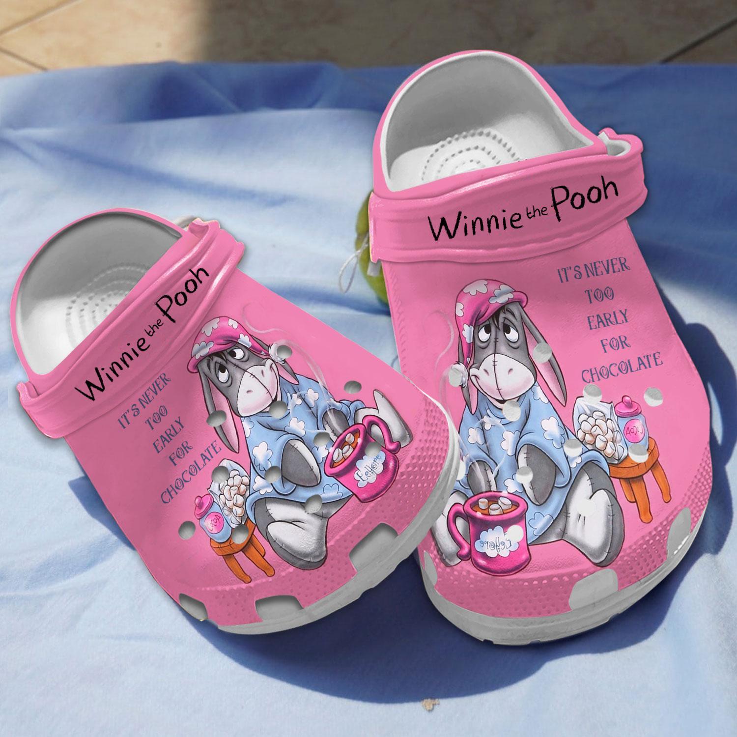 Unique Pink Winnie The Pooh Eeyore, Unique Pink Winnie Crocs Clogs For Men Women and Kids