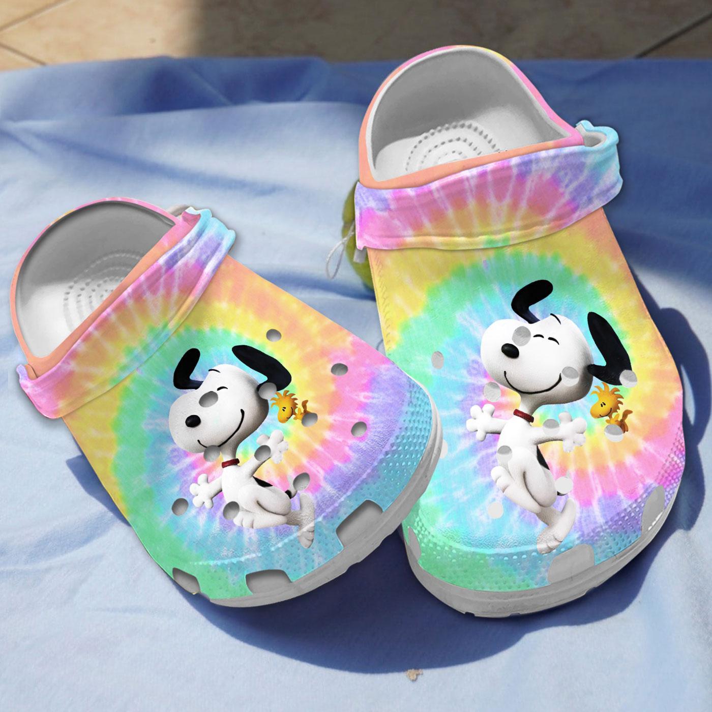 Lightweight And Durable Happy Snoopy Colorful Tie Dye Crocs Clogs For Men Women and Kids