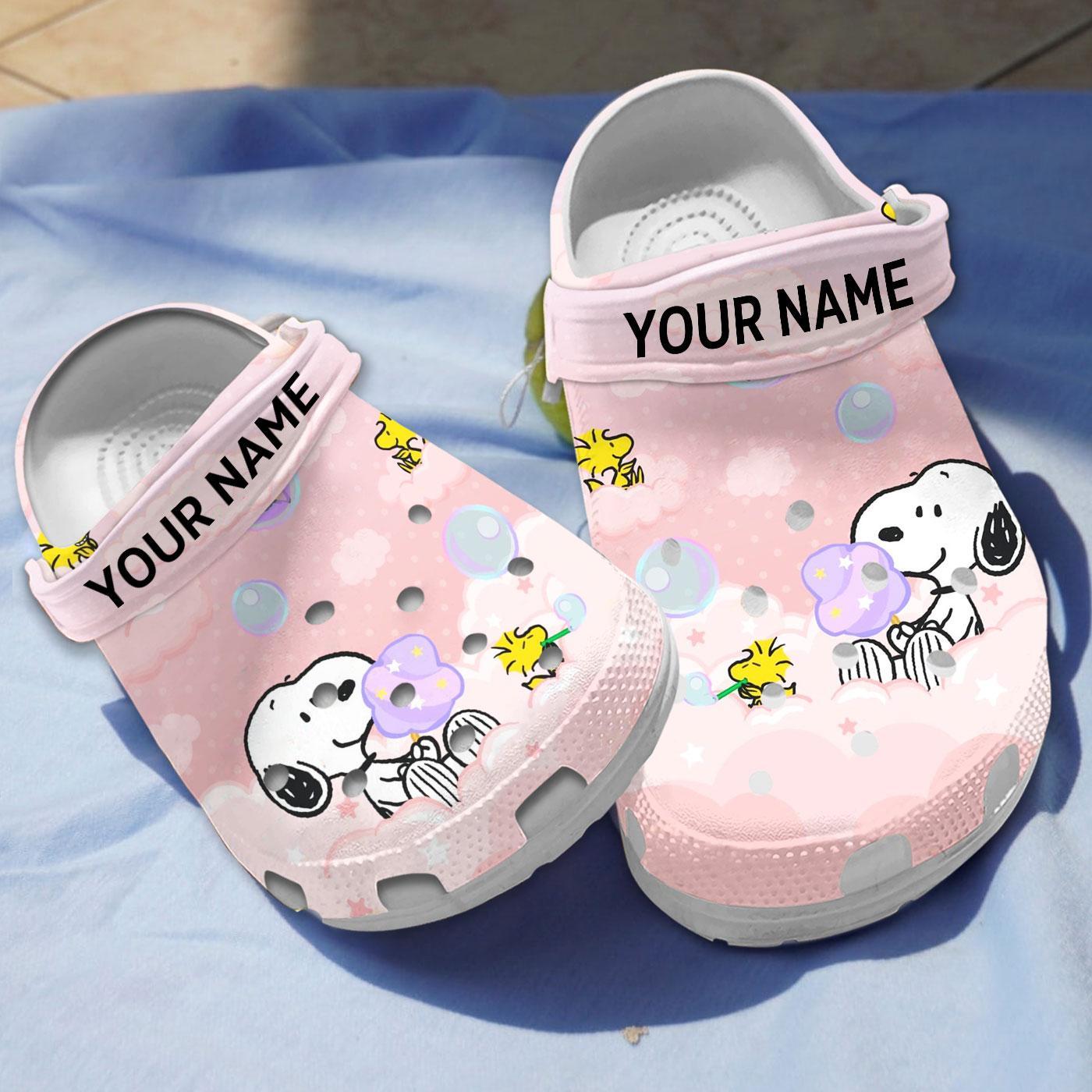 Personalized Peanut Snoopy Pink, Peanut Snoopy Crocs Clogs For Men Women and Kids