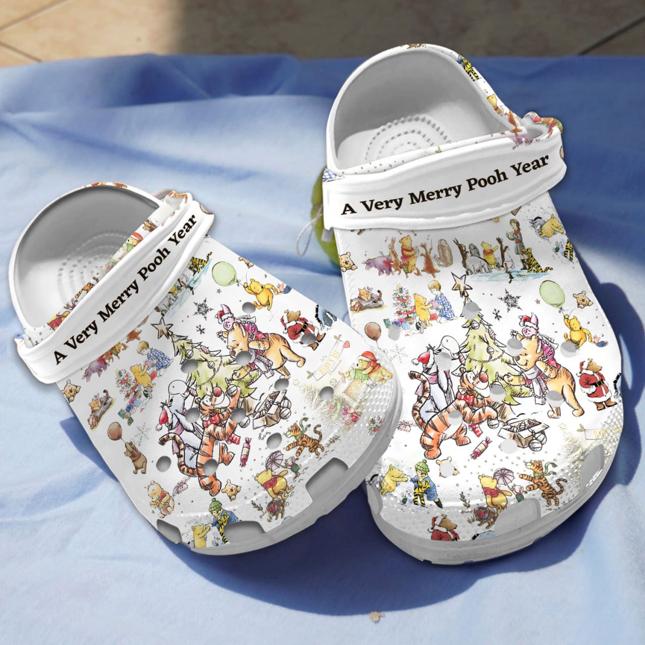 A Very Merry Pooh Year Christmas White, A Very Merry Crocs Clogs For Men Women and Kids