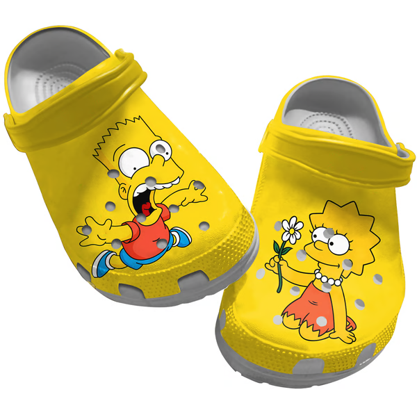 Bart Simpsons And Cute Lisa Simpson Yellow Crocs Clogs For Men Women and Kids