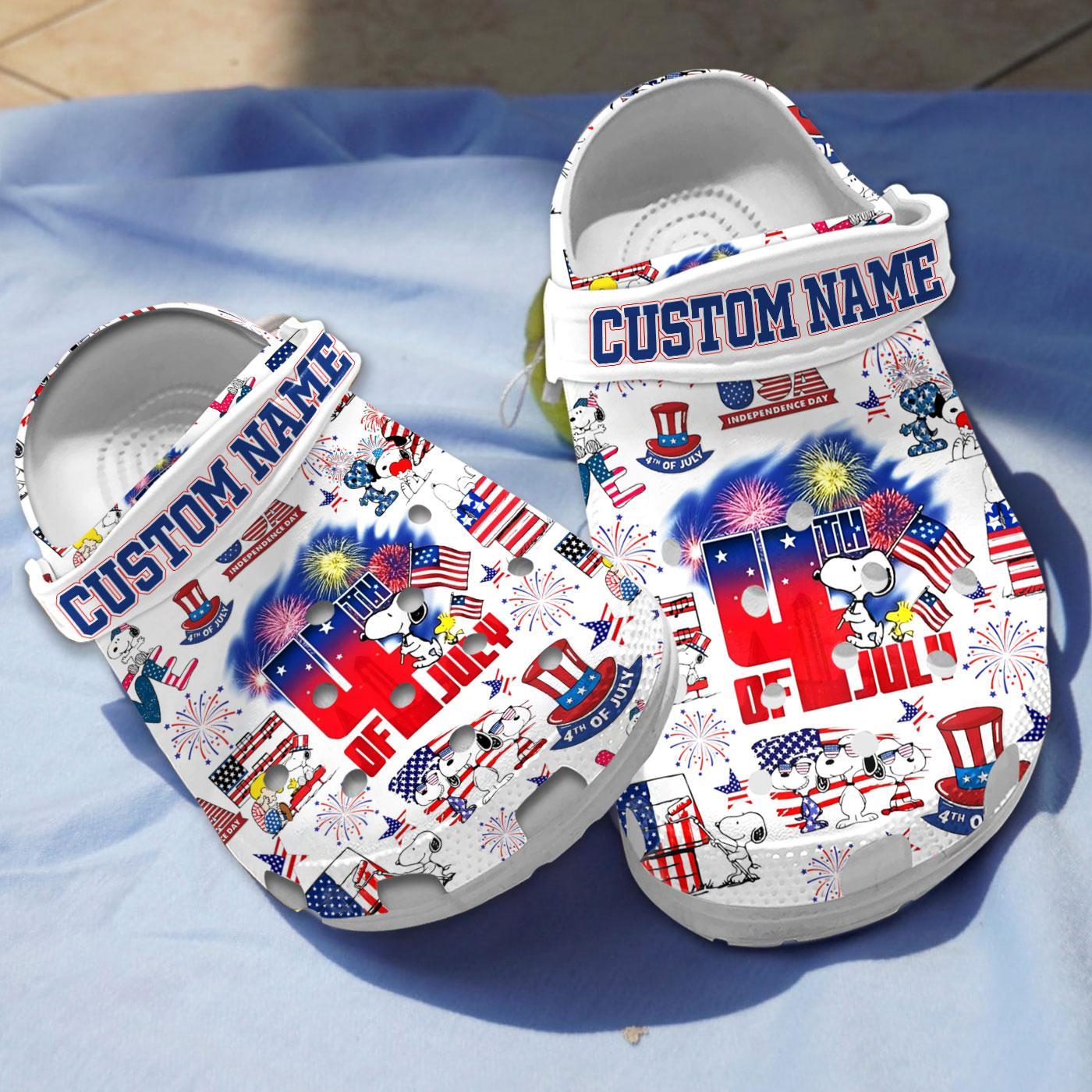 4Th Of July American Independence Day Snoopy American, 4Th Of July Crocs Clogs For Men Women and Kids