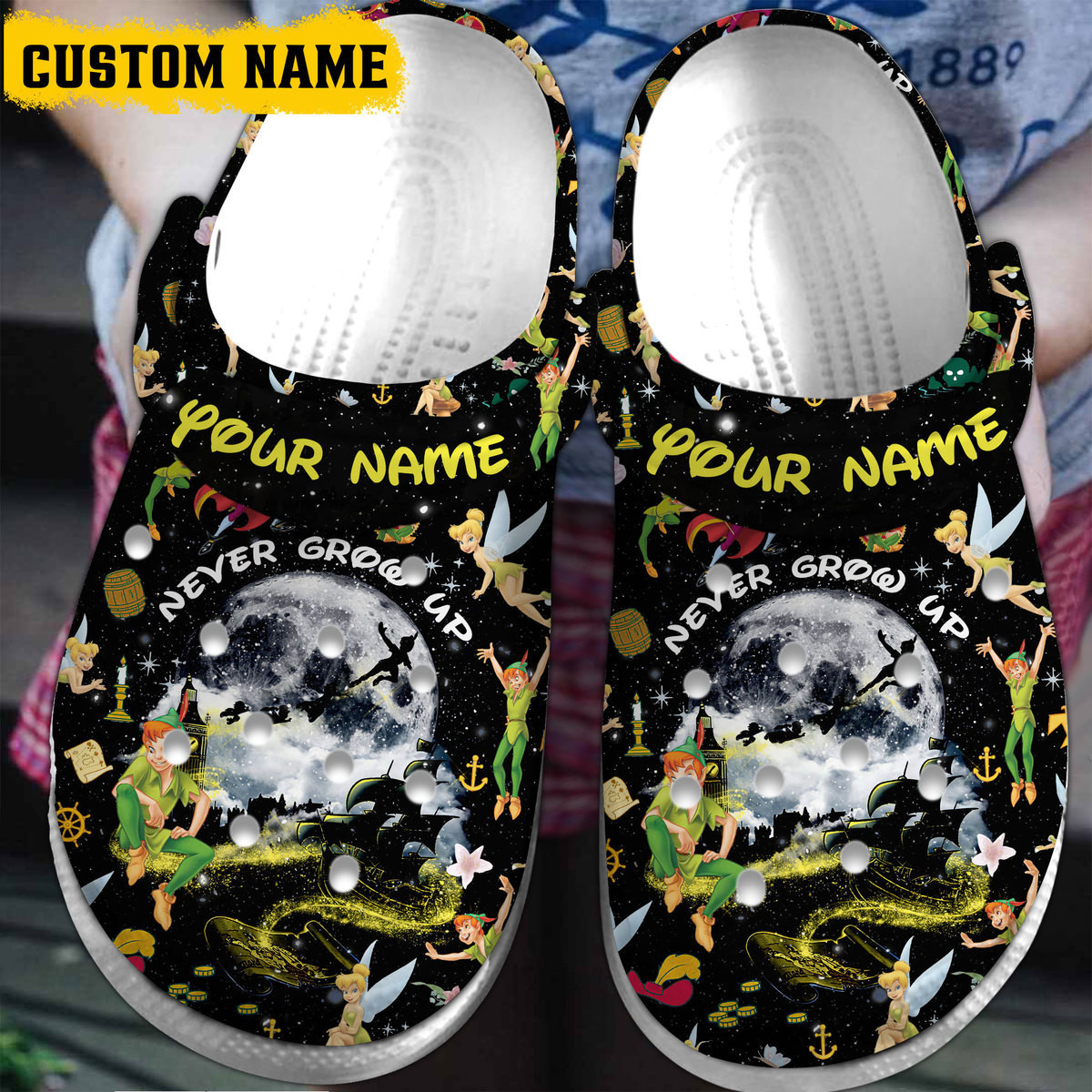 Peter Pan And Tinker Bell Cartoon, Peter Pan Crocs Clogs Comfortable For Men Women And Kids