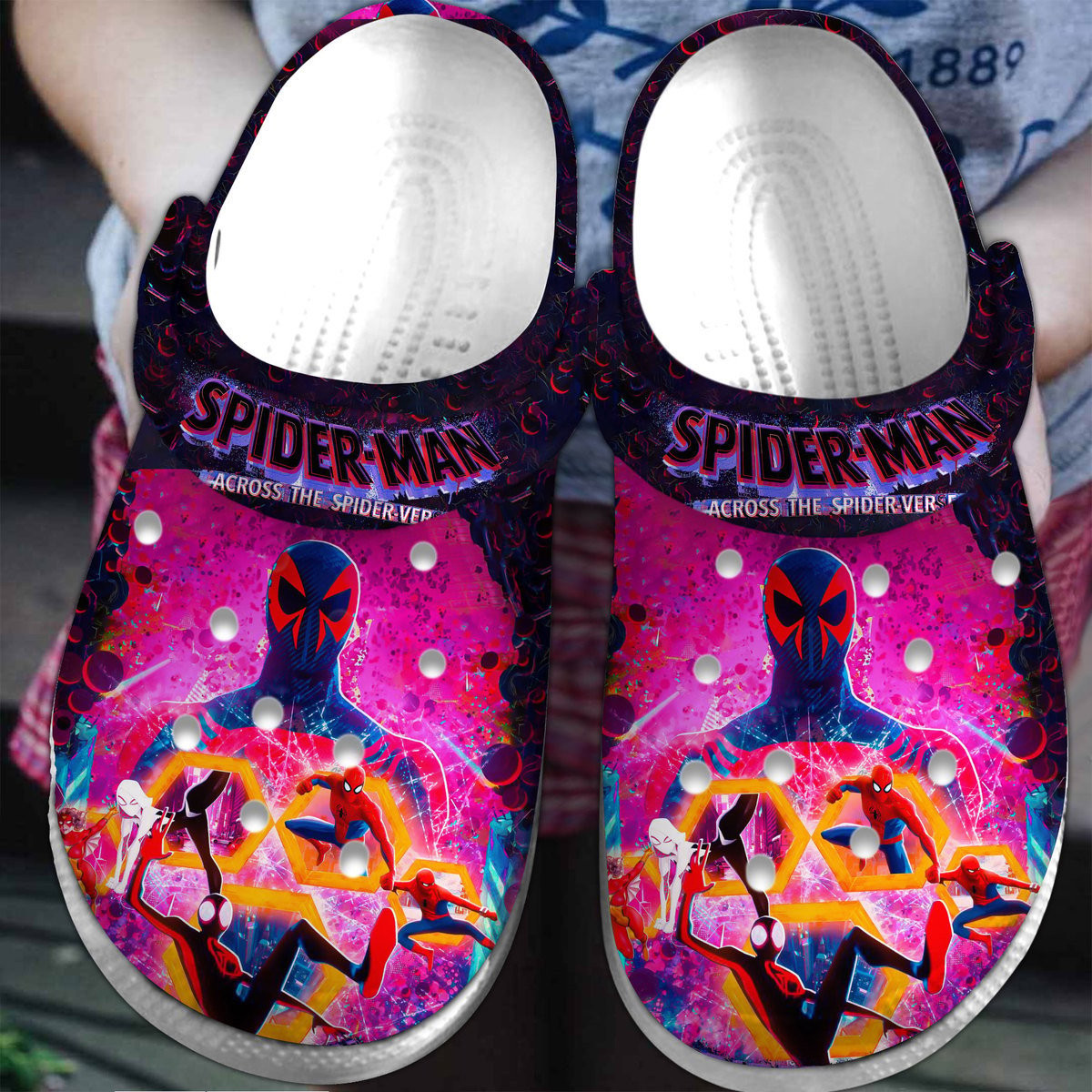 Spider Man Across The Spider Verse Cartoon, Spider Man Crocs For Men Women And Kids 42