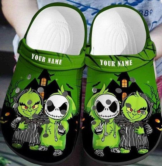 Baby Grinch And Jack Skellington Classic Crocs Style, Baby Grinch Crocs For Men Women And Kids
