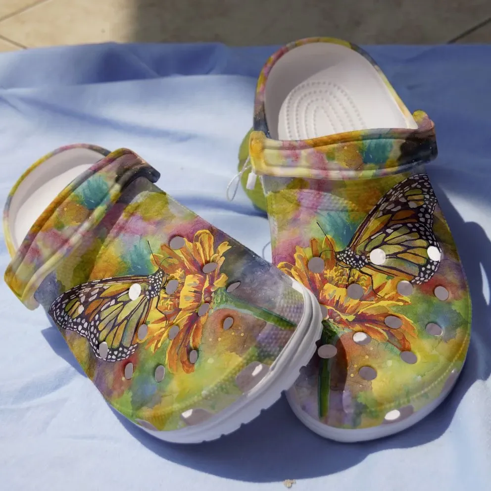 Butterfly Crocs Butterfly Kiss Sunflower Classic, Butterfly Butterfly Crocs For Men Women And Kids