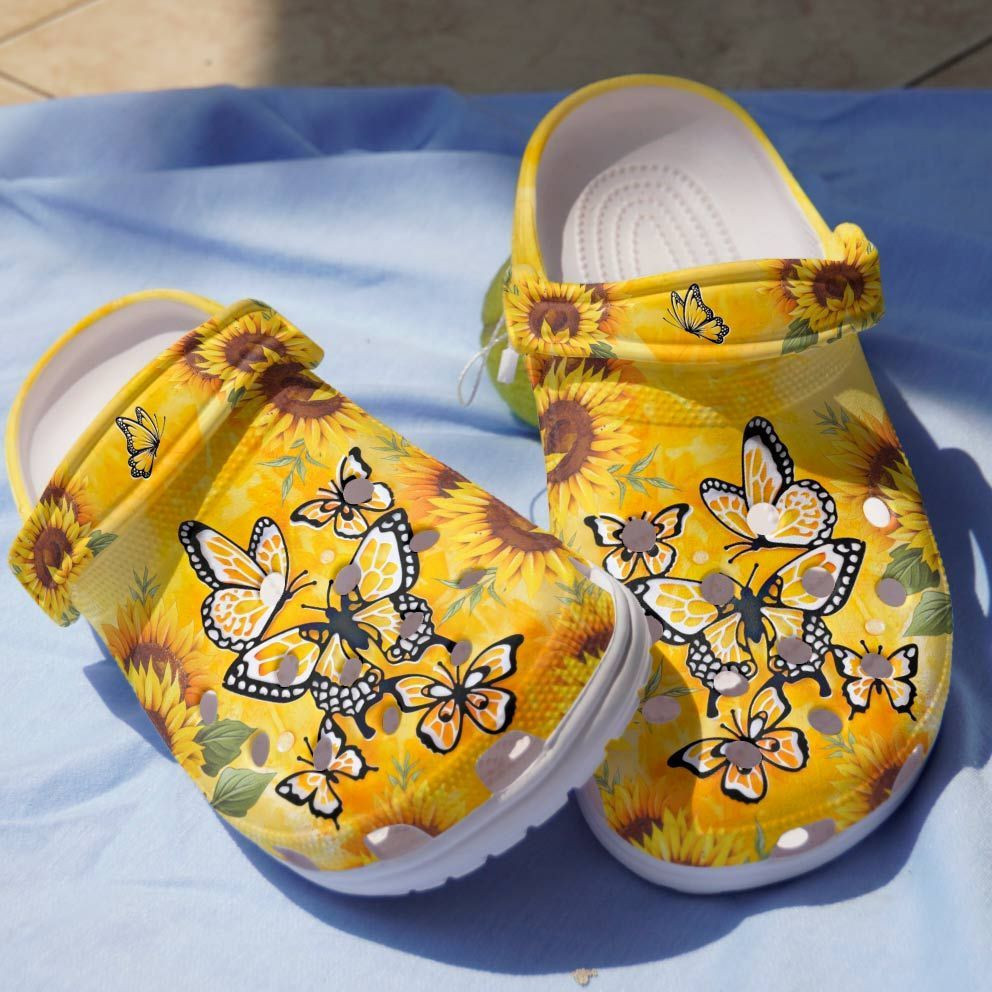 Butterfly Crocs Butterfly And Sunflower Classic, Butterfly Butterfly Crocs For Men Women And Kids
