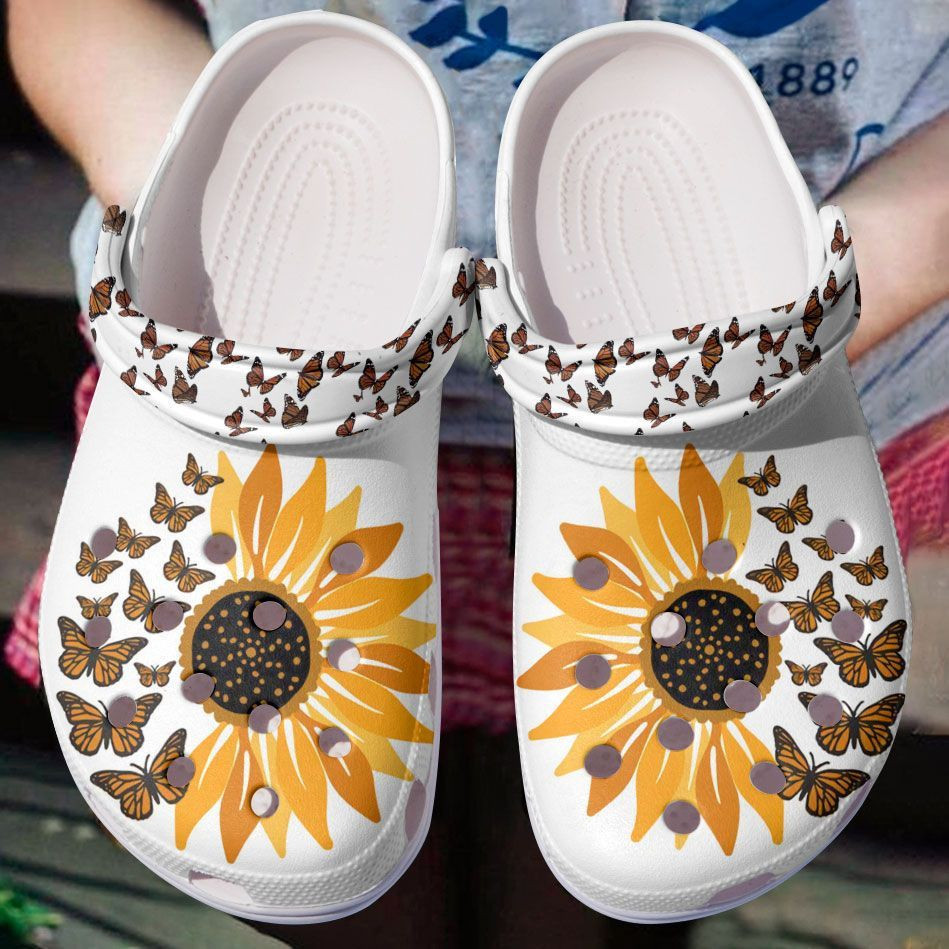 Butterfly Crocs Immemse Butterflies With Sunflowers Classic, Butterfly Immemse Crocs For Men Women And Kids