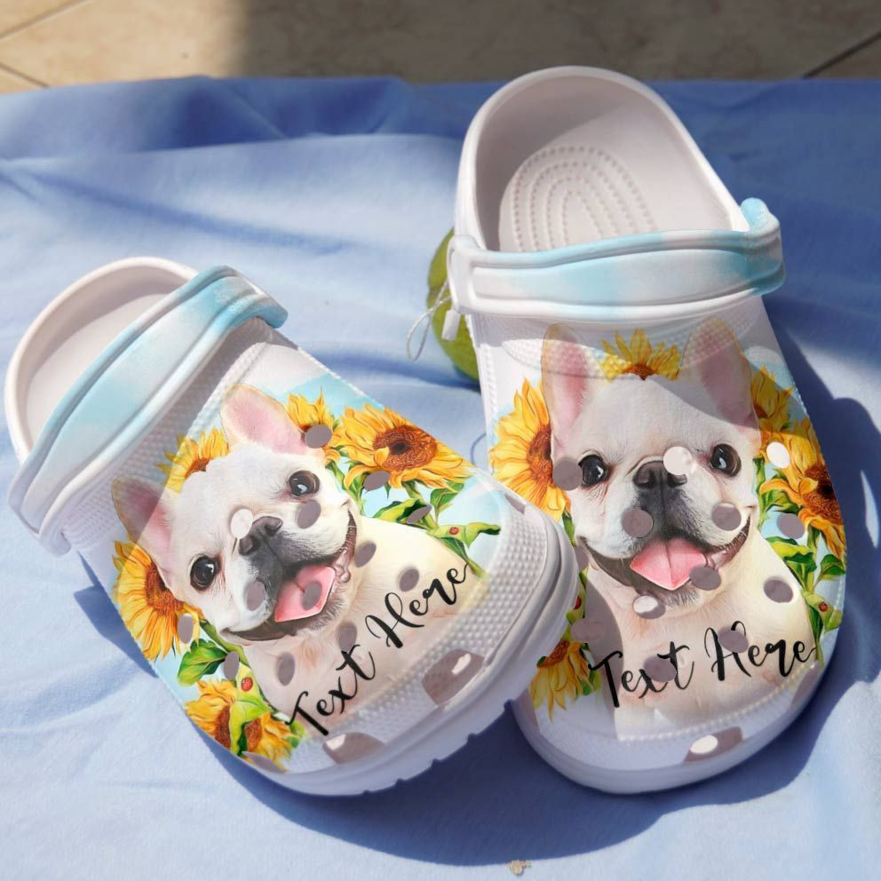 French Bulldog Sunflower Personalized Crocs Whitesole Classic, French Bulldog Sunflower Crocs For Men Women And Kids