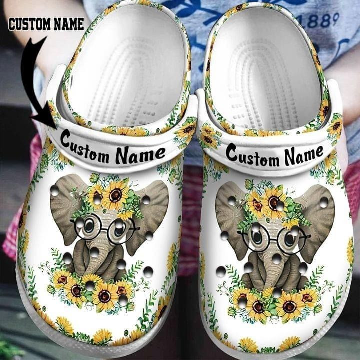 Elephant Sunflower Personalized Name Classic, Elephant Sunflower Name Crocs For Men Women And Kids