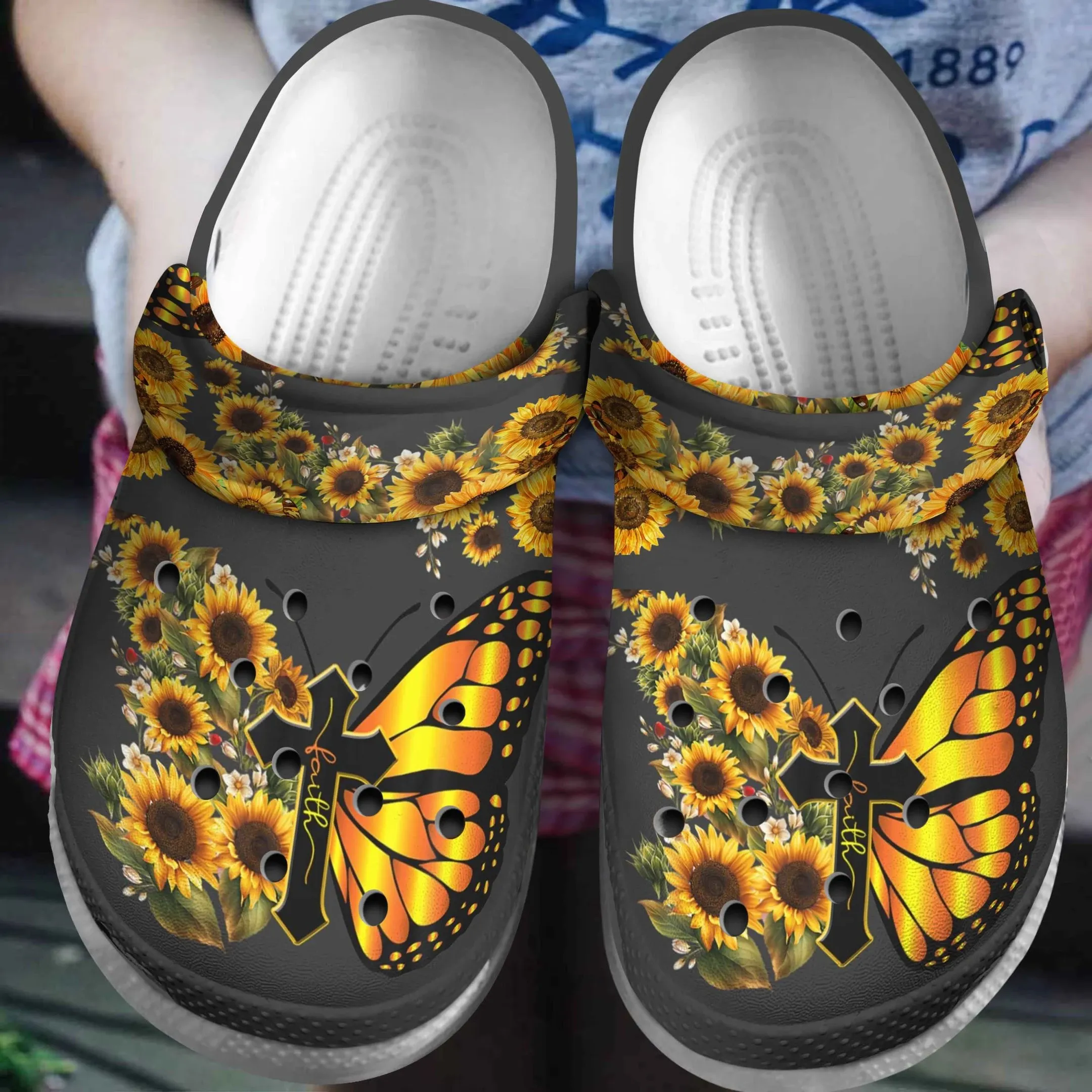 Butterfly Sunflower Crocs Whitesole Classic, Butterfly Sunflower Crocs For Men Women And Kids