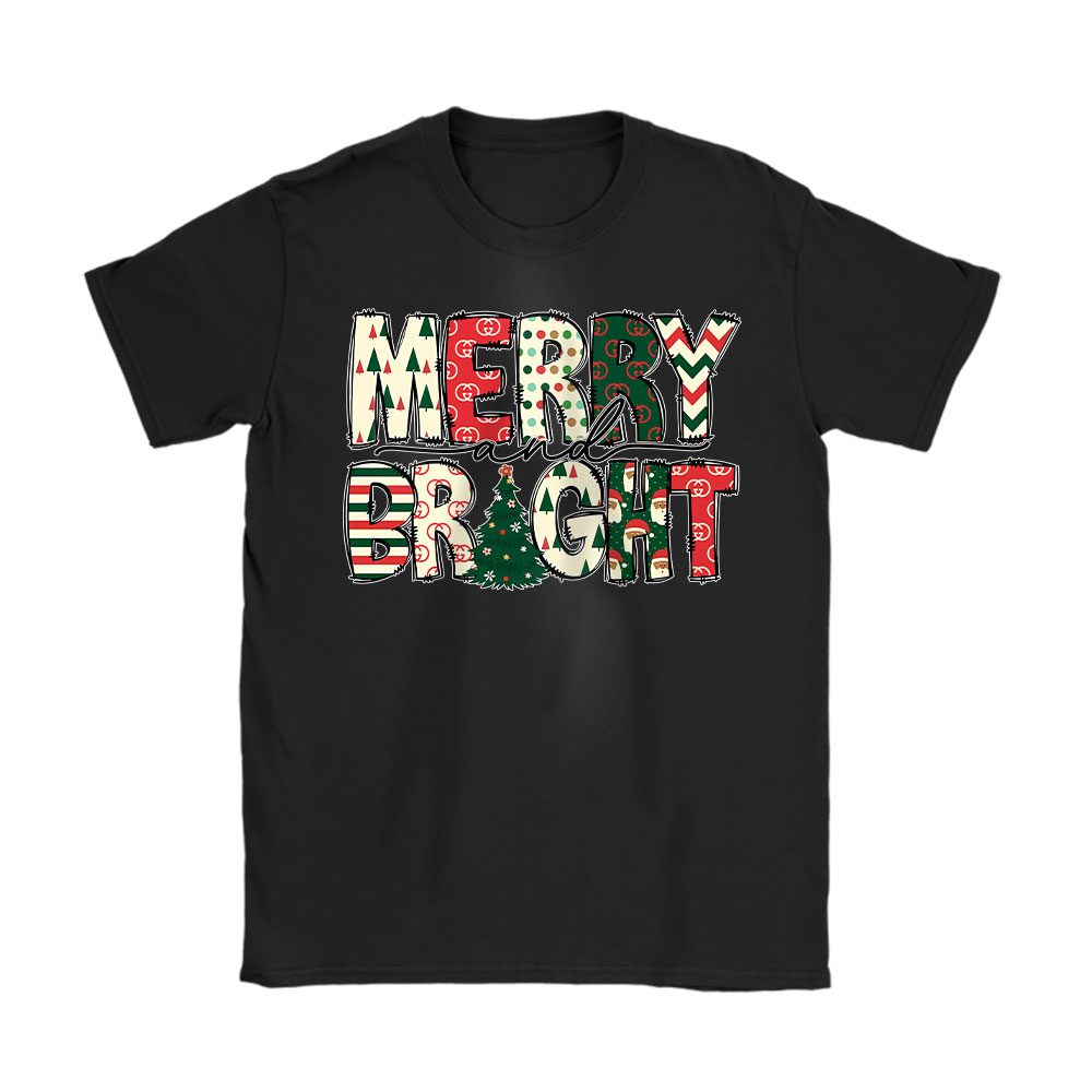 Seointheory Merry And Bright Merry Christmas Gucci Unisex T-Shirt Cotton Tee TAT20103