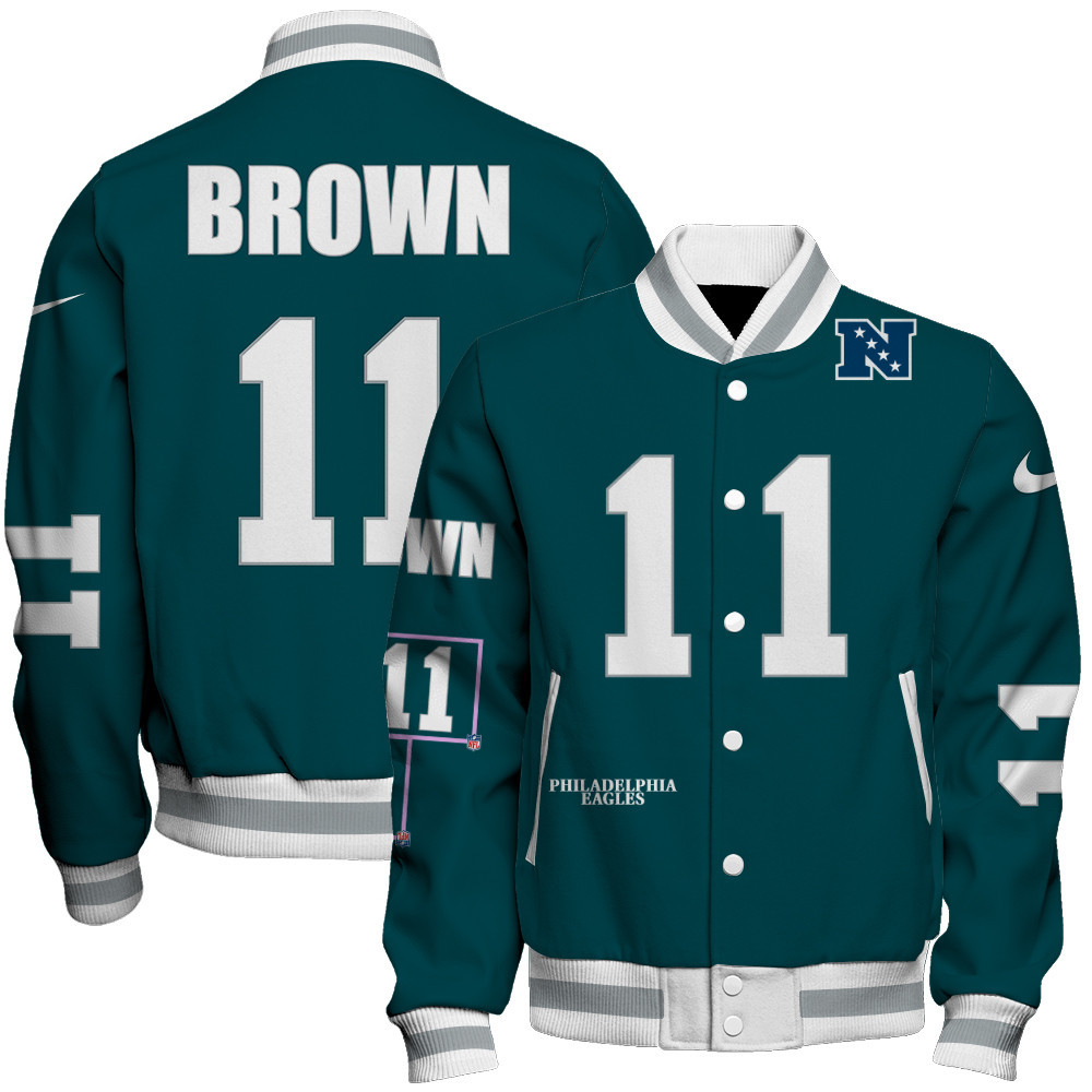 A. J. Brown #11 Philadelphia Eagles National Football League Unique Design Baseball Varsity Jacket