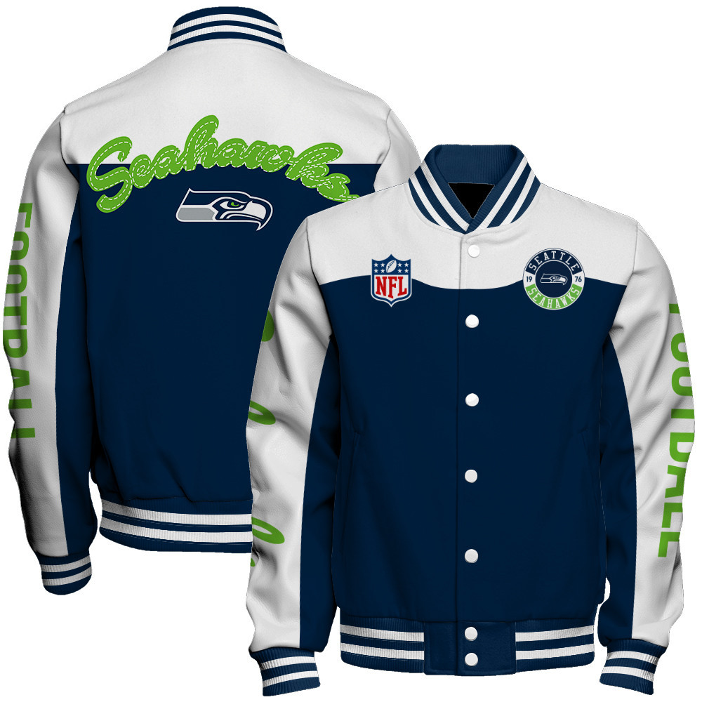 Seattle Seahawks National Football League Face Any Weather Baseball Varsity Jacket