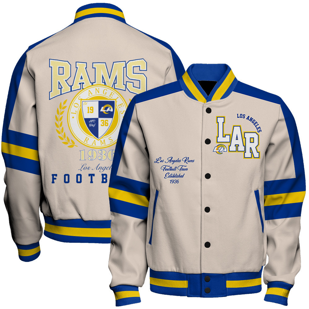 Los Angeles Rams Football Team Feel The Power Baseball Varsity Jacket