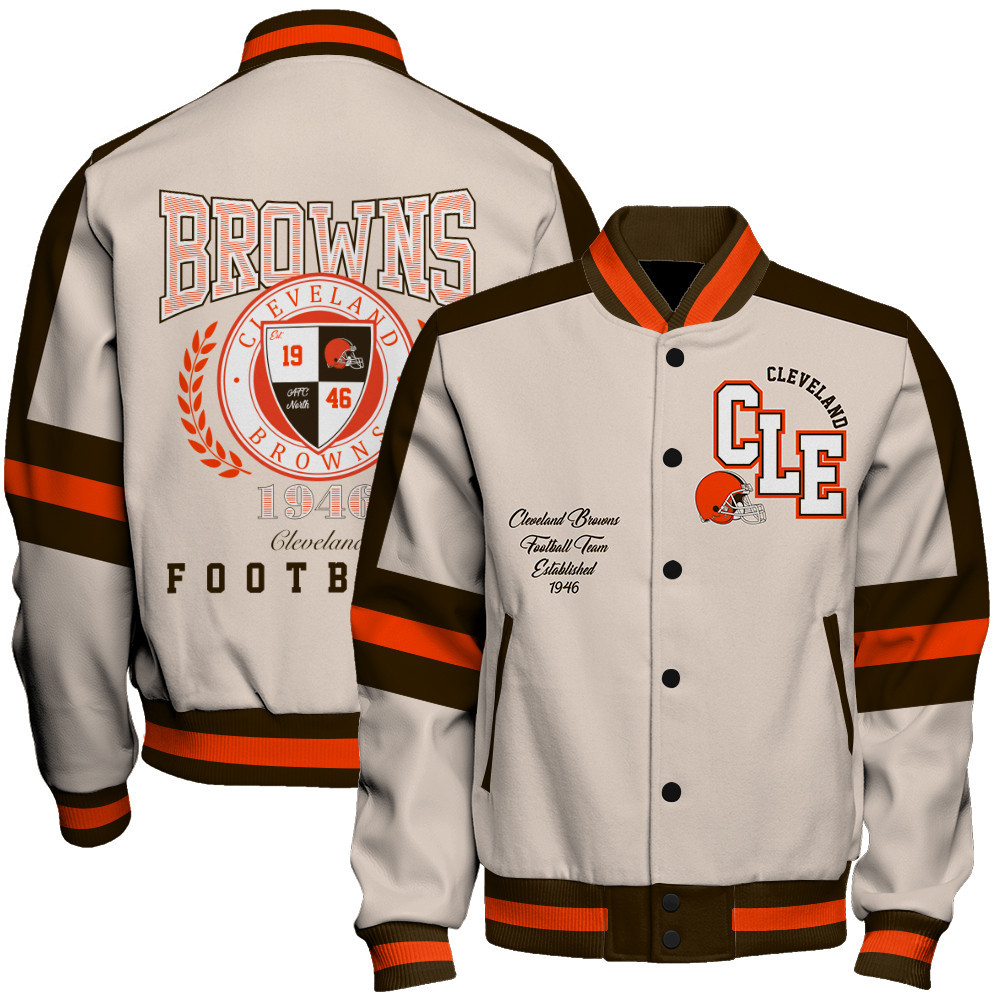 Cleveland Browns Football Team Feel The Power Baseball Varsity Jacket