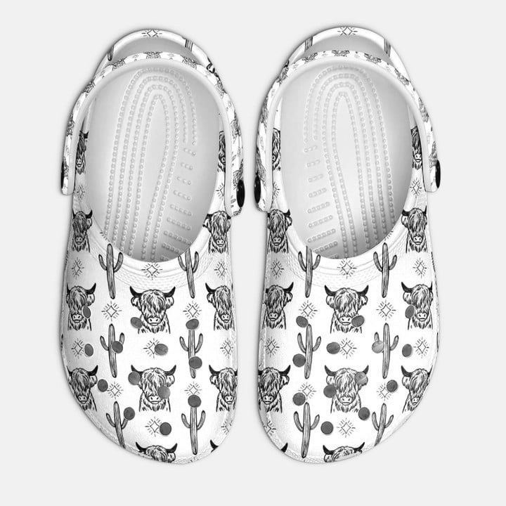 Vintage Highland Cow And Cactus Crocs, Vintage Highland Cow Comfortable For Men Women And Kids