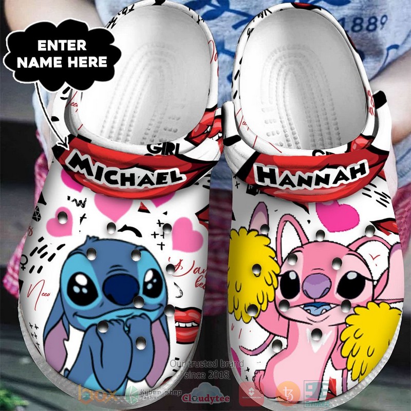 Stitch And Angel Cartoon Valentine Crocs, Stitch And Angel Comfortable For Men Women And Kids 91