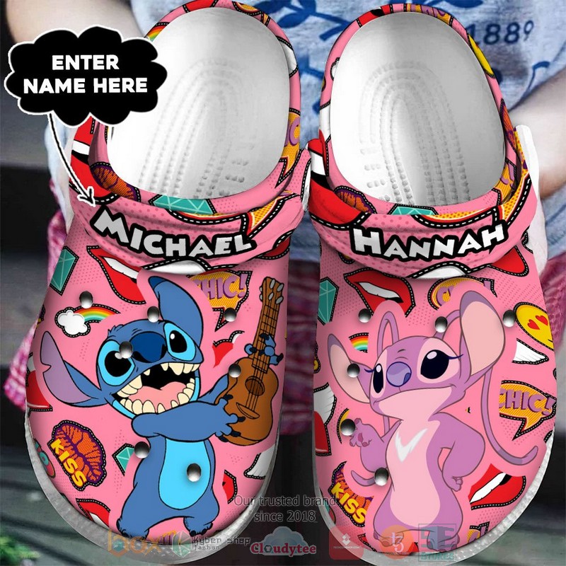 Stitch And Angel Cartoon Valentine Crocs, Stitch And Angel Comfortable For Men Women And Kids 87