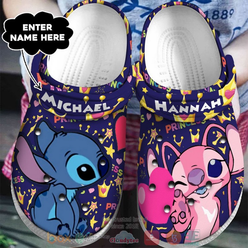 Stitch And Angel Cartoon Valentine Crocs, Stitch And Angel Comfortable For Men Women And Kids 90
