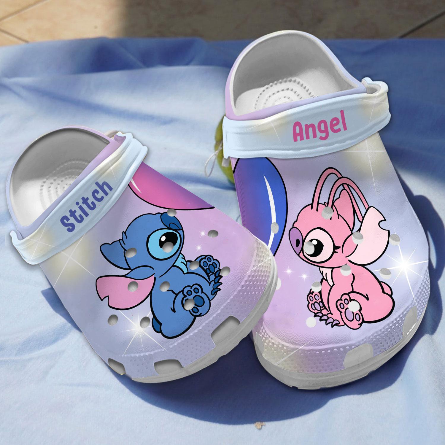 Stitch And Angel Cartoon Crocs, Stitch And Angel Comfortable For Men Women And Kids 3
