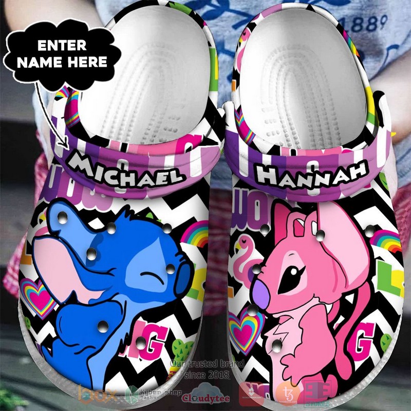 Stitch And Angel Cartoon Valentine Crocs, Stitch And Angel Comfortable For Men Women And Kids 96