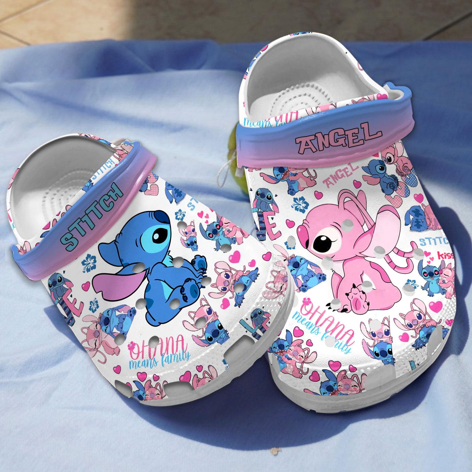Stitch And Angel Cartoon Crocs, Stitch And Angel Comfortable For Men Women And Kids 4