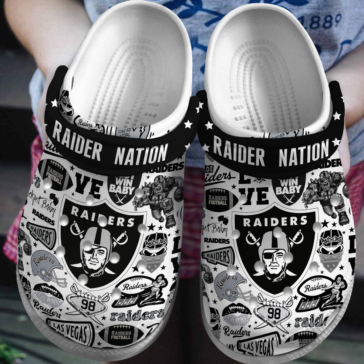 Las Vegas Raiders Nfl Sport Crocs, Las Vegas Raiders Comfortable For Men Women And Kids 1